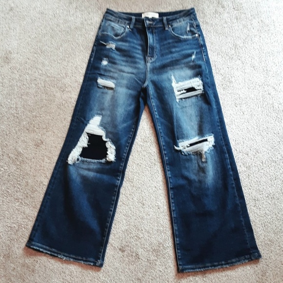 NWT Risen High-Rise Wide-Leg Crop Jeans 9/29 Patched Distressing RDP5716 - Picture 1 of 13